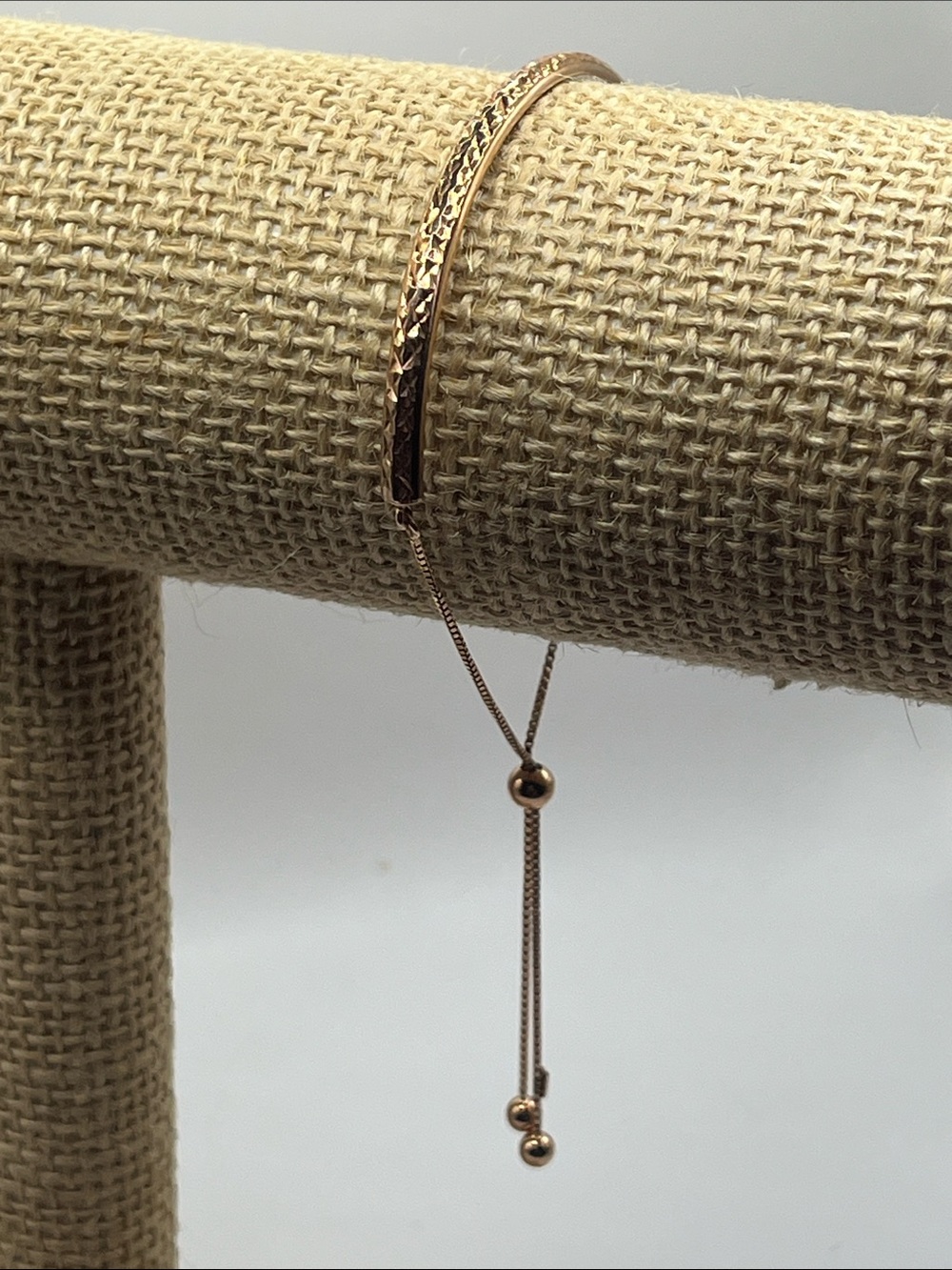 925 Silver Hammered Rose Gold Adjustable Sliding Bracelet